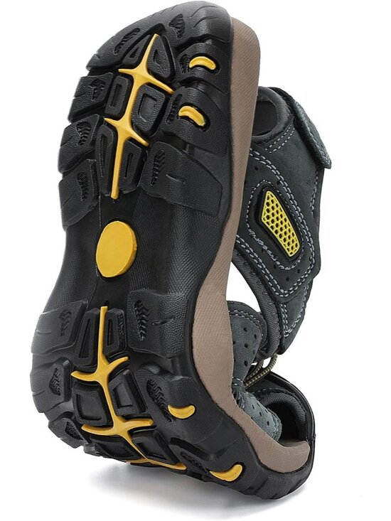 Men\'s Grey Closed Toe Leather Athletic Outdoor Hiking Sport Casual Sandal Shoes